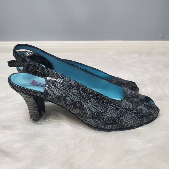 Thierry Rabotin Peep Toe Snake Skin Sling Backs, 7.5 - Picture 2 of 9